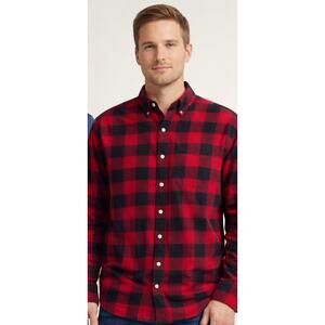Brooks Brothers Flannel Shirt Red Black Plaid Button Up Men L Cotton